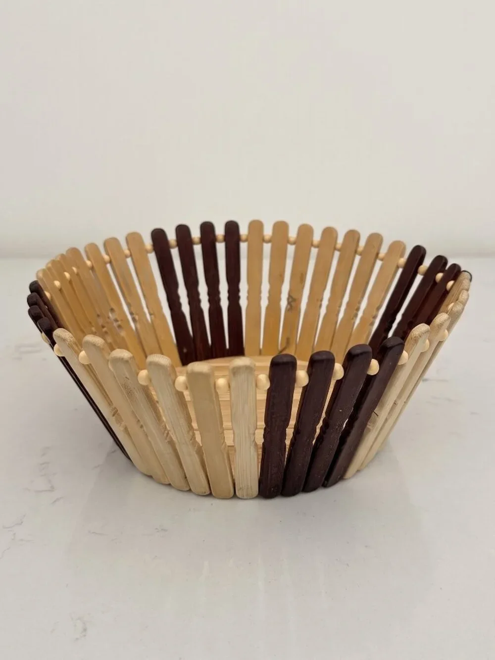 VTG Handcrafted Bamboo Wood Basket Bowl – Rare Artisan Fruit Bowl - Sri Lankan